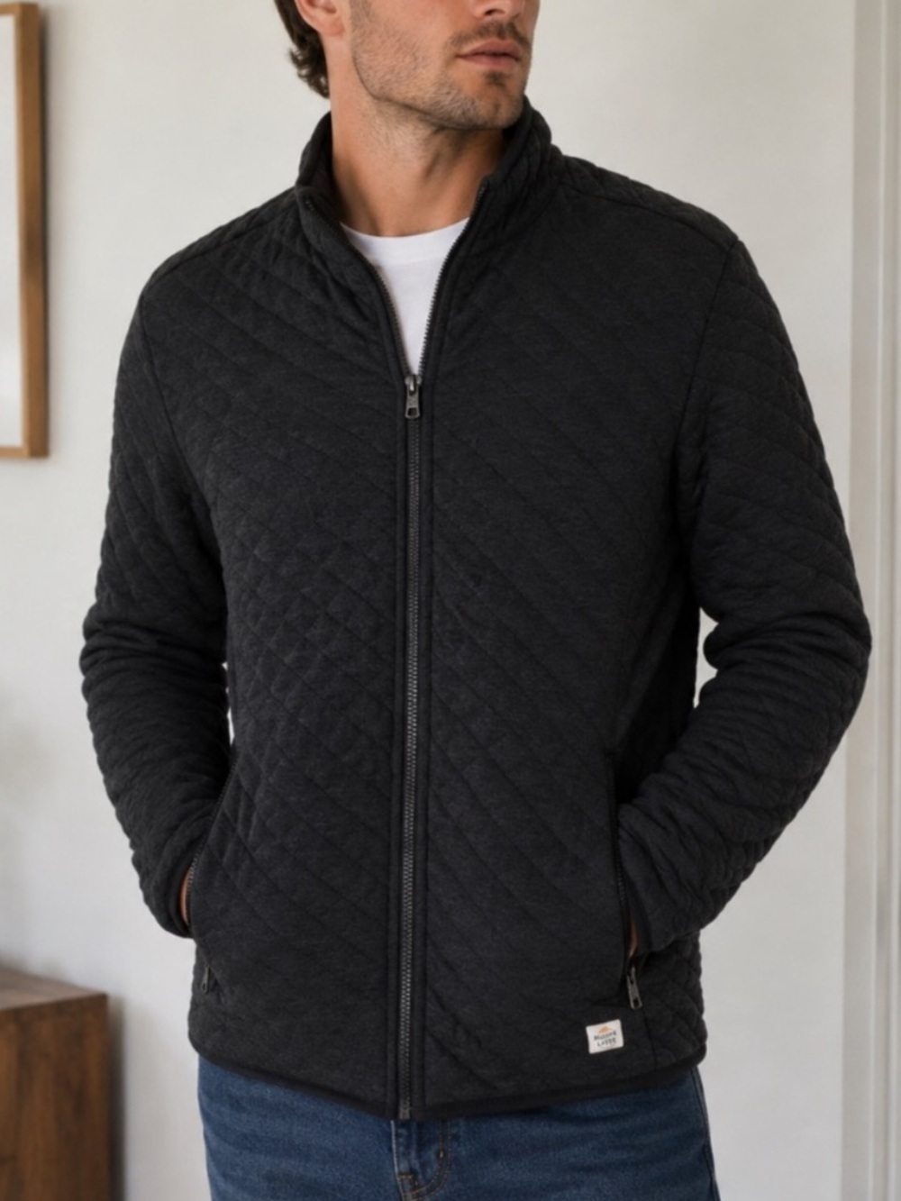 Marine Layer Black Quilted Zip Jacket Medium Lightweight Coat 54793